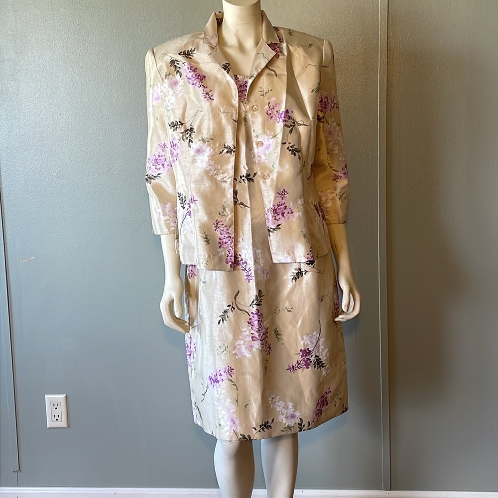 Sheri Martin. Cream Floral Jacket and dress Set